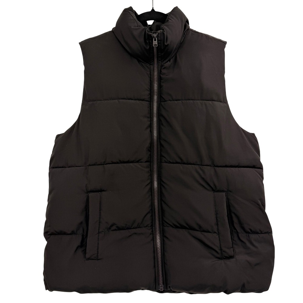 Abercrombie Kids Puffer Vest Size 17/18 Black Fleece‎ Lined Zip Up